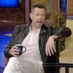 Joel McHale’s black leather jacket on Live with Kelly and Mark