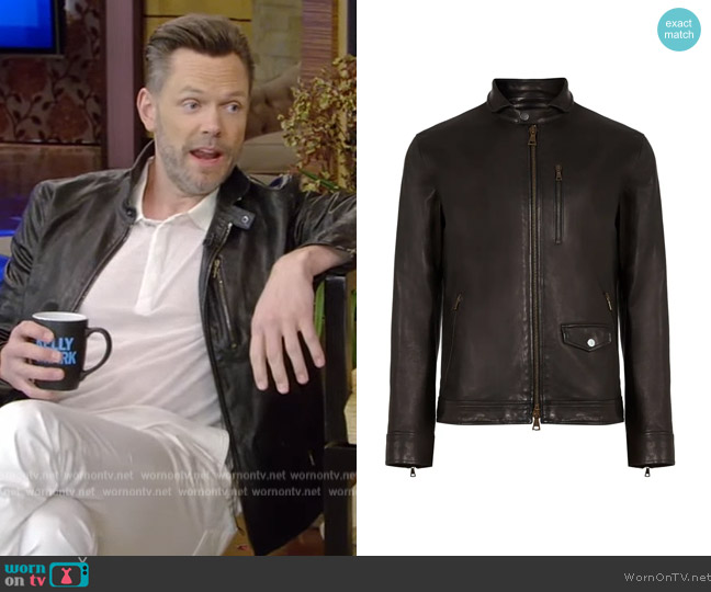 John Varvatos York Slim Fit Leather Jacket worn by Joel McHale on Live with Kelly and Mark