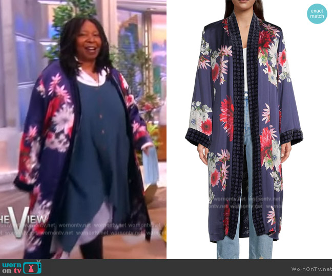 Johnny Was Aster Velvet-Trim Silk Kimono worn by Whoopi Goldberg on The View