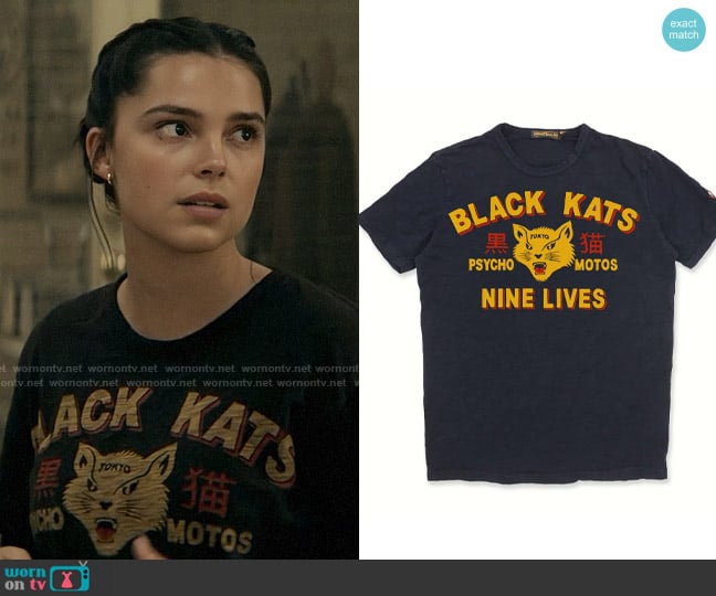 Johnson Motos Inc Black Kats Tee worn by Sarah Cushing (Inde Navarrette) on Superman and Lois