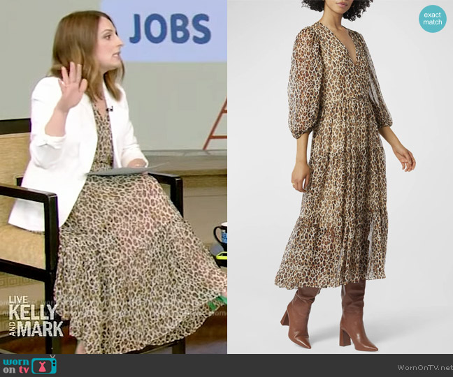 Joie Tobey Leopard Silk Tiered Midi Dress worn by Farnoosh Torabi on Live with Kelly and Mark