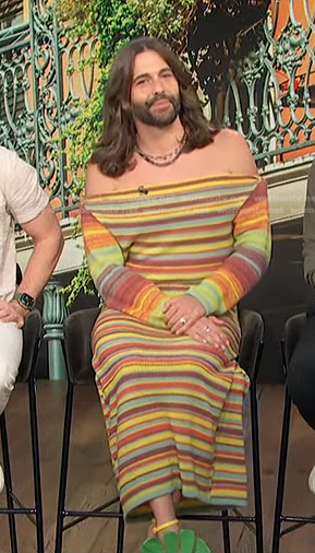 Jonathan Van Ness's striped knit dress on Access Hollywood