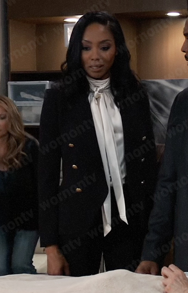 Jordan's black blazer with gold buttons on General Hospital