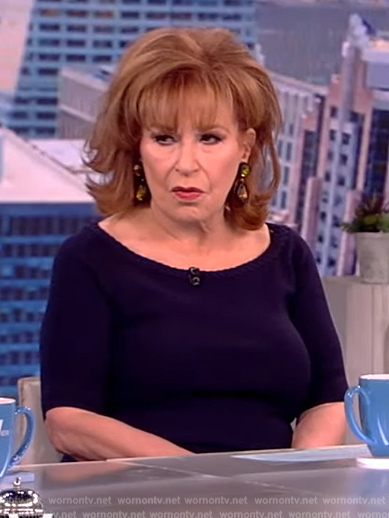 Joy’s navy braided trim sweater top on The View