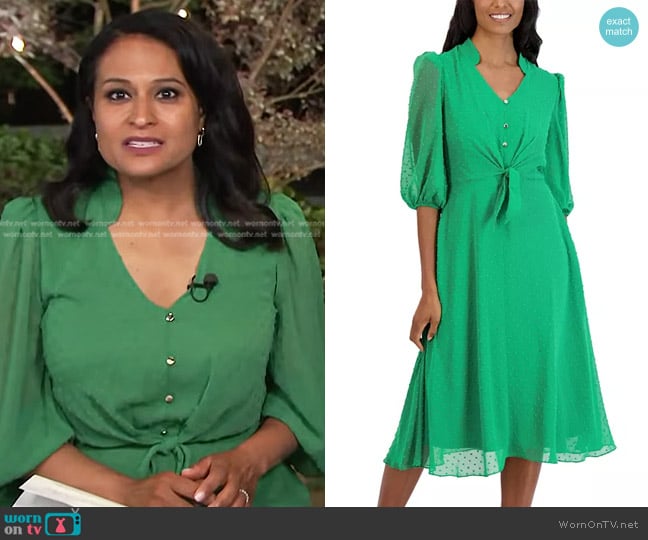 Julia Jordan V-Neck Clip-Dot Tie-Waist Dress worn by Kristen Welker on Today