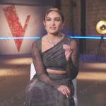 Kala Banham’s tie dye ruched top and skirt on The Voice