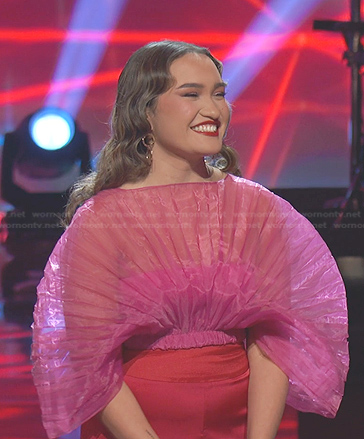 Kala Banham's pink pleated organza top on The Voice