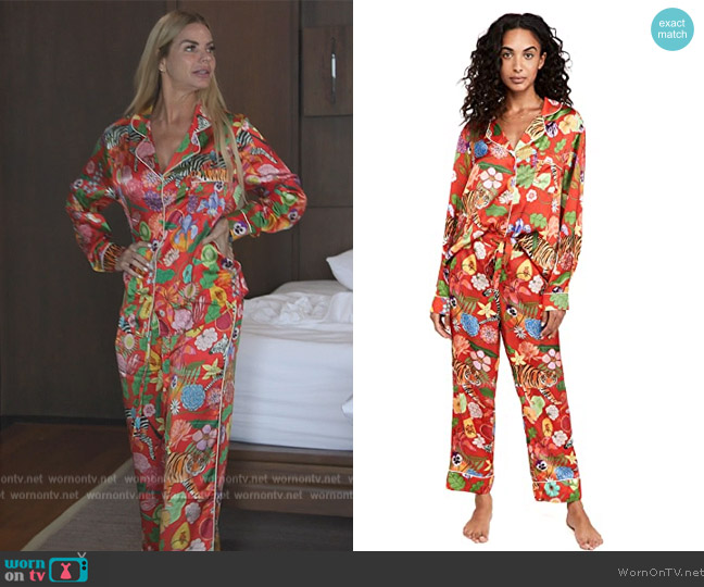 Karen Mabon Tiger Bouquet Long Pajama Set worn by  on The Real Housewives Ultimate Girls Trip