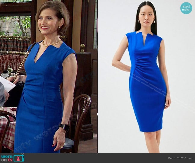 Karen Millen Compact Stretch Envelope Neck Pencil Midi Dress worn by Megan Hathaway (Miranda Wilson) on Days of our Lives