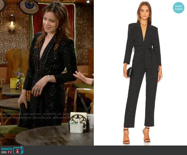 Karina Grimaldi Benjamin Rhinestone Jumpsuit worn by Tessa Porter (Cait Fairbanks) on The Young and the Restless