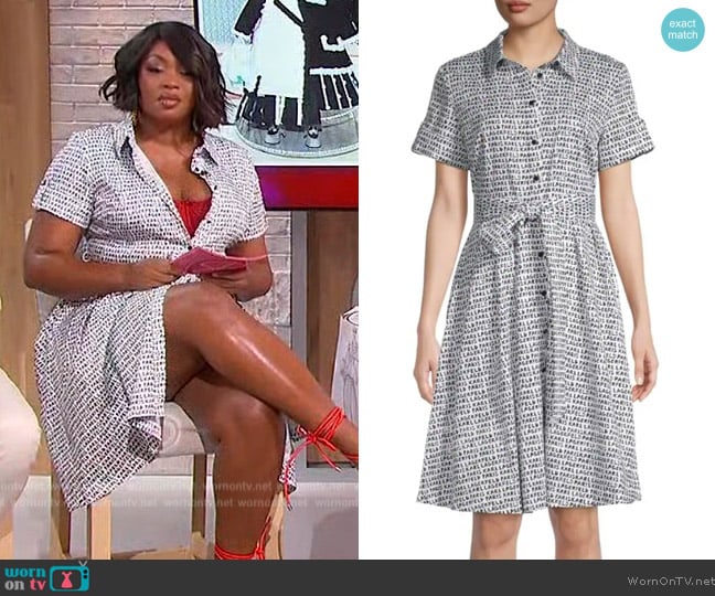 Karl Lagerfeld Paris Geometric Print Belted Shirtdress worn by Liris Cross on Sherri