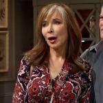 Kate’s printed tie neck blouse on Days of our Lives