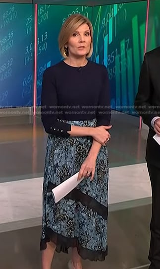 Kate's navy top and blue floral skirt on NBC News Daily