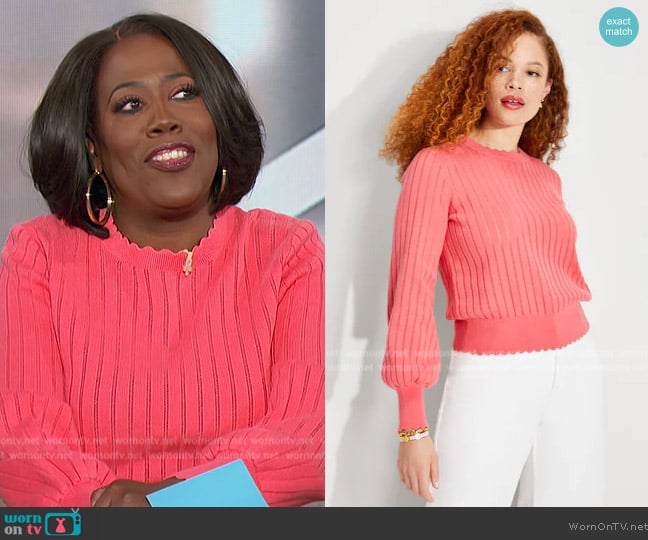 Kate Spade Pointelle Rib Sweater worn by Sheryl Underwood on The Talk