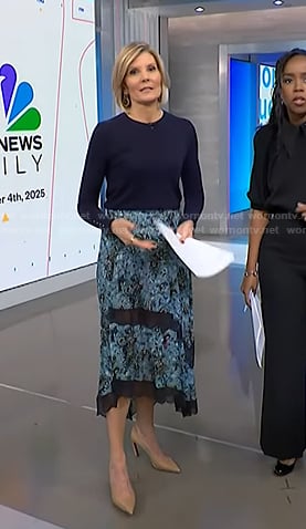 Kate's navy top and blue floral skirt on NBC News Daily