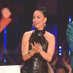 Katy’s black crocodile halter dress on American Idol