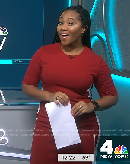 Kay Angrum's red side stripe dress on NBC News Daily
