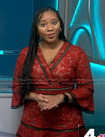 Kay Angrum’s red embroidered lace dress on NBC News Daily