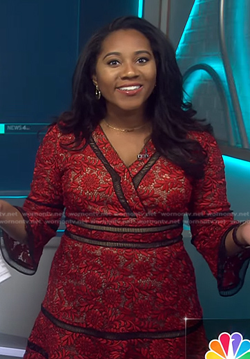 Kay Angrum’s red embroidered lace dress on NBC News Daily