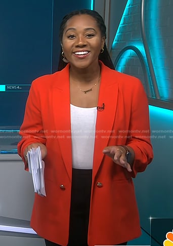 Kay Angrum’s red ruched sleeve blazer on NBC News Daily