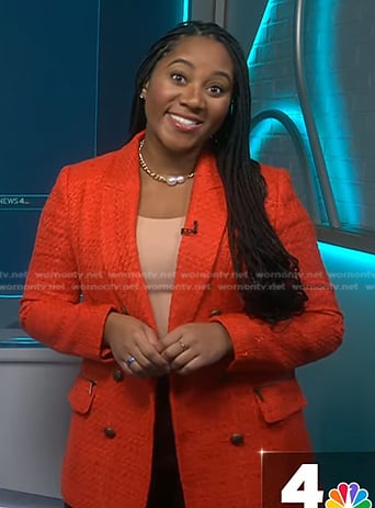 Kay Angrum’s red tweed blazer on NBC News Daily