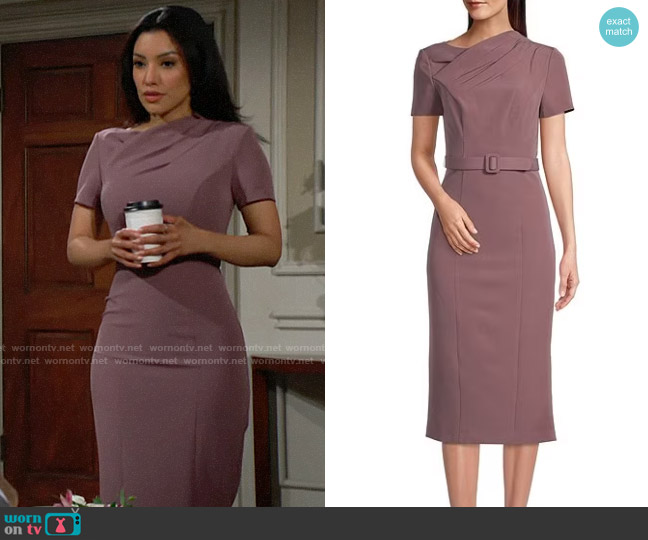 Kay Unger Stretch Asymmetrical Neck Short Sleeve Midi Dress worn by Audra Charles (Zuleyka Silver) on The Young and the Restless