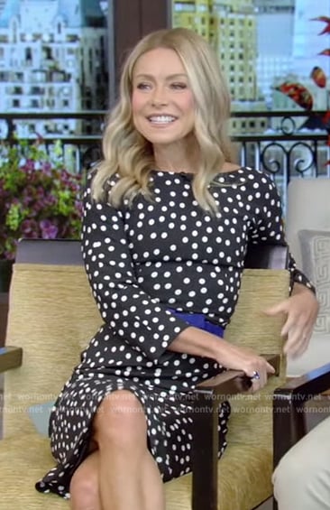 Kelly’s black polka dot dress on Live with Kelly and Ryan