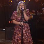 Kelly’s floral print short sleeve midi dress on The Kelly Clarkson Show