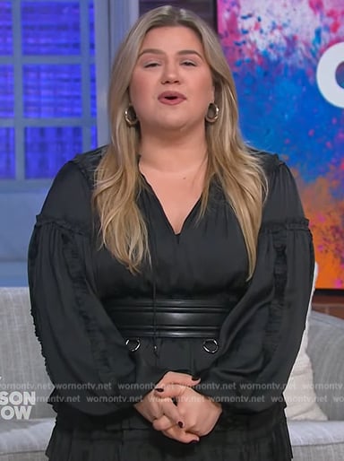 Kelly's black ruffle trim blouse on The Kelly Clarkson Show