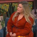 Kelly’s red contrast stitch shirtdress on The Kelly Clarkson Show