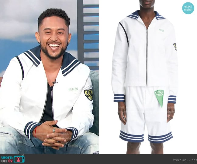 Kenzo Sailor Logo Appliqué Cotton Jacket worn by Tahj Mowry on Access Hollywood