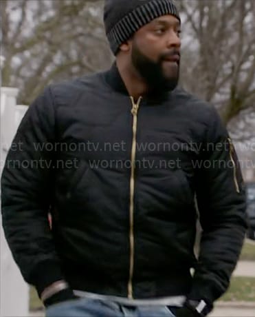 Kevin’s honeycomb quilted bomber jakcet on Chicago PD