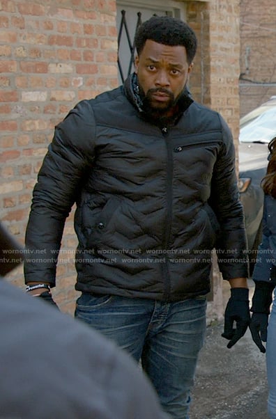 Kevin’s black jacket with chevrons on Chicago PD