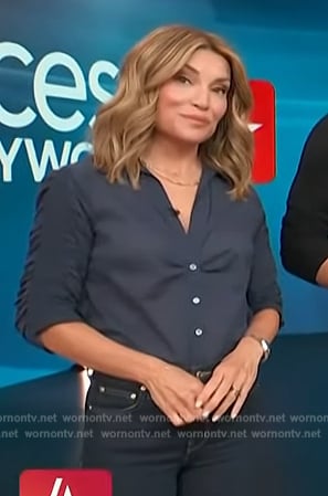 Kit’s navy ruched sleeve shirt on Access Hollywood