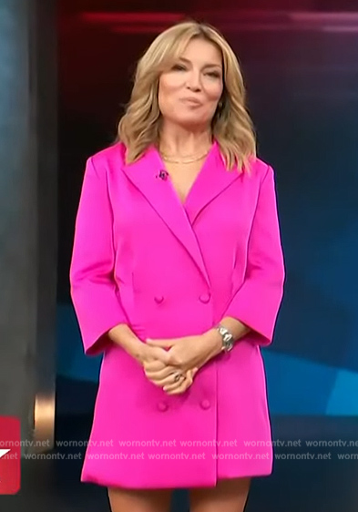 Kit’s pink satin blazer dress on Access Hollywood