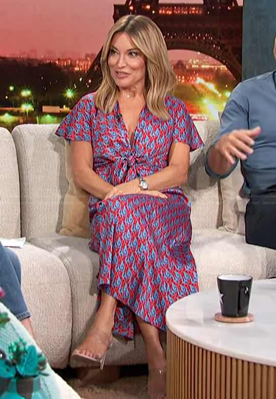 Kit's blue and red cat print dress on Access Hollywood