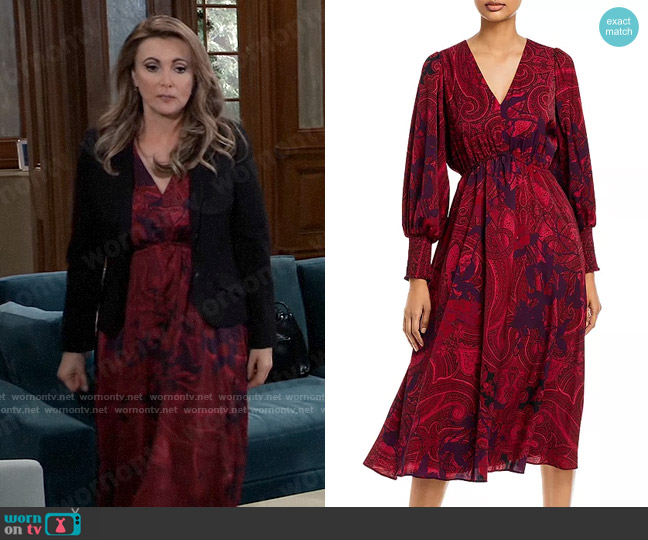 WornOnTV: Holly’s red paisley print midi dress and black jacket on ...