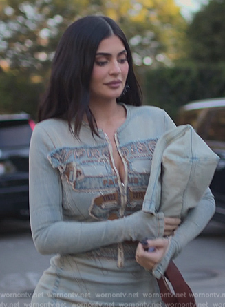 Kylie's denim dress and bag on The Kardashians