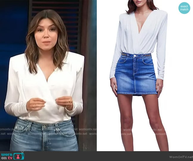 L'Agence Kallie Long-Sleeve Wrap Bodysuit worn by Camille Vasquez on Access Hollywood