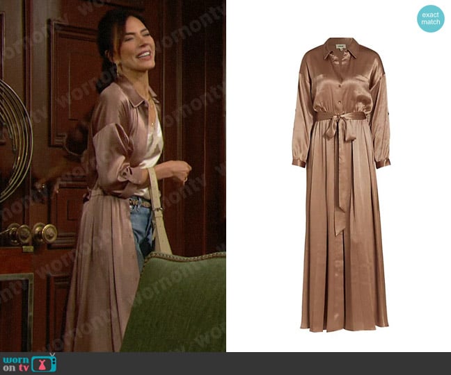 L'Agence Cammi Silk Shirtdress in Chanterelle worn by Taylor Hayes (Krista Allen) on The Bold and the Beautiful