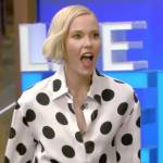 Leslie Bibb’s white polka dot blouse on Live with Kelly and Mark