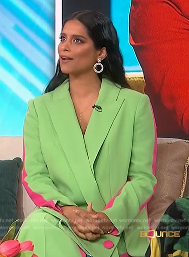 Lilly Singh’s green two-tone blazer and pants on Sherri