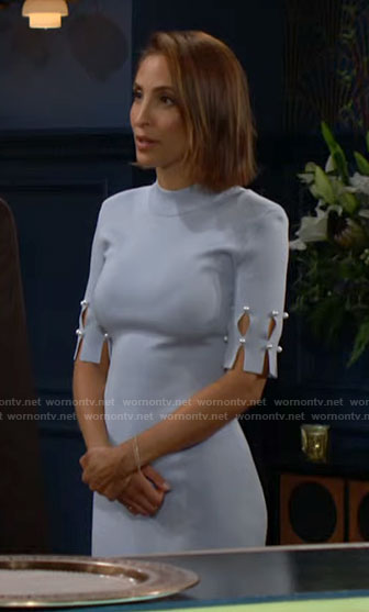 Lily's light blue pearl detail dress on The Young and the Restless