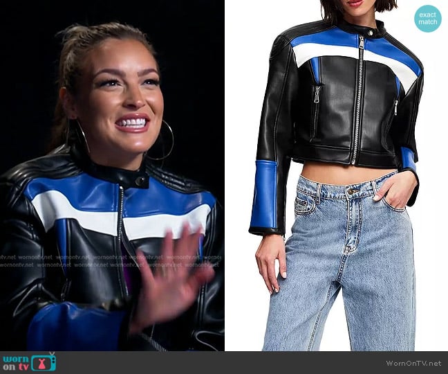 Lioness Nueve Faux Leather Biker Jacket worn by Emily Orozco on E! News