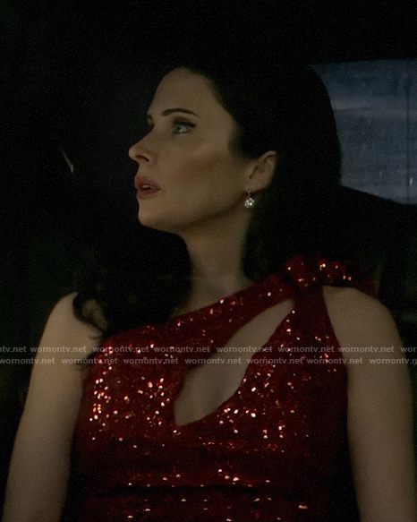 Lois's red sequin one-shoulder dress on Superman and Lois