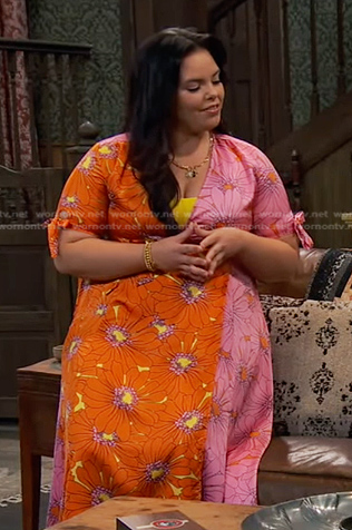 Lou's orange and pink floral print dress on Bunkd