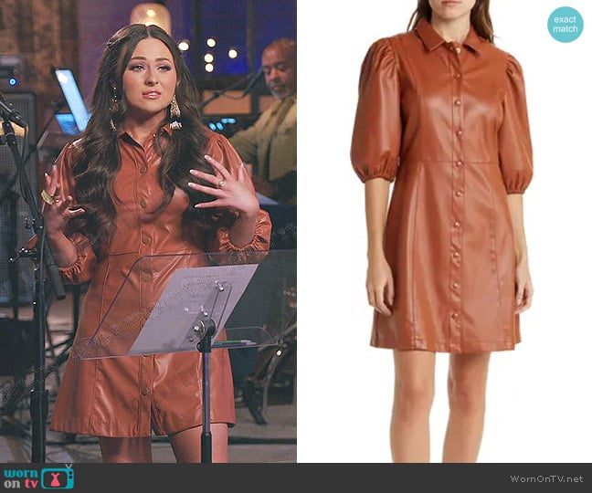 Lucy Paris Faux Leather Short Sleeve Shirtdress worn by Holly Brand on The Voice