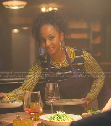 Mabel's yellow striped long sleeve top on Good Trouble