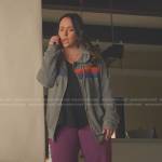 Maddie’s grey striped hoodie and purple jogger pants on 9-1-1