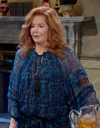 Maggie's blue paisley print dress on Days of our Lives